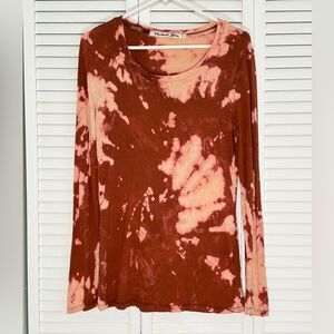 Michael Stars Women's Tie Dye Long Sleeve Shirt Top Round Neck Rust Peach Size M